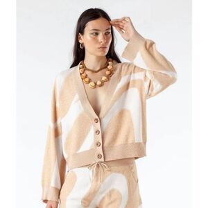 NWT Happy Sheep Tan & White Swirl Cardigan Size Medium $290 MSRP